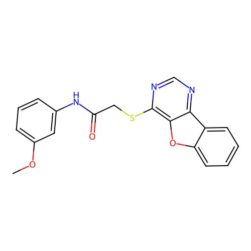2-(benzofuro[3,2-d]pyrimidin-4-ylthio)-N-(3-methoxyphenyl)acetamide structure