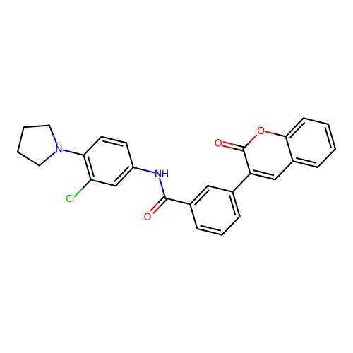 N-(3-chloro-4-pyrrolidin-1-ylphenyl)-3-(2-oxochromen-3-yl)benzamide structure
