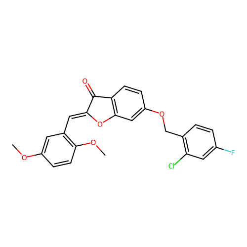 (Z)-6-((2-chloro-4-fluorobenzyl)oxy)-2-(2,5-dimethoxybenzylidene)benzofuran-3(2H)-one structure