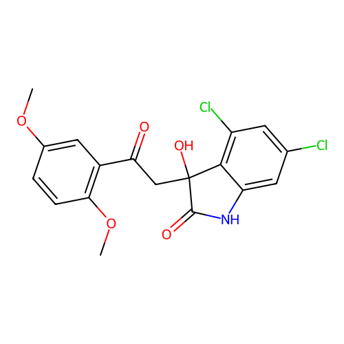 4,6-dichloro-3-(2-(2,5-dimethoxyphenyl)-2-oxoethyl)-3-hydroxyindolin-2-one structure