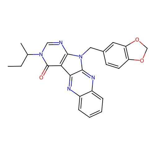 11-(1,3-benzodioxol-5-ylmethyl)-3-(butan-2-yl)-3,11-dihydro-4H-pyrimido[5',4':4,5]pyrrolo[2,3-b]quinoxalin-4-one structure