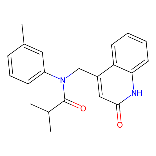 2-methyl-N-(3-methylphenyl)-N-[(2-oxo-1H-quinolin-4-yl)methyl]propanamide structure