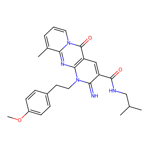 2-imino-N~3~-isobutyl-1-(4-methoxyphenethyl)-10-methyl-5-oxo-1,5-dihydro-2H-dipyrido[1,2-a:2,3-d]pyrimidine-3-carboxamide structure