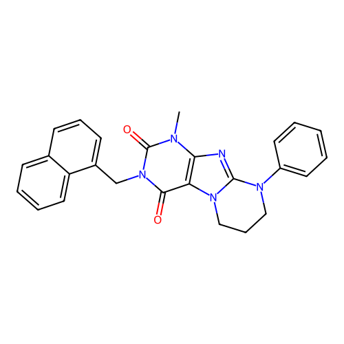 1-methyl-3-[(naphthalen-1-yl)methyl]-9-phenyl-1H,2H,3H,4H,6H,7H,8H,9H-pyrimido[1,2-g]purine-2,4-dione structure