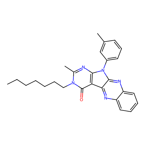 3-heptyl-2-methyl-11-(3-methylphenyl)-3,11-dihydro-4H-pyrimido[5',4':4,5]pyrrolo[2,3-b]quinoxalin-4-one structure