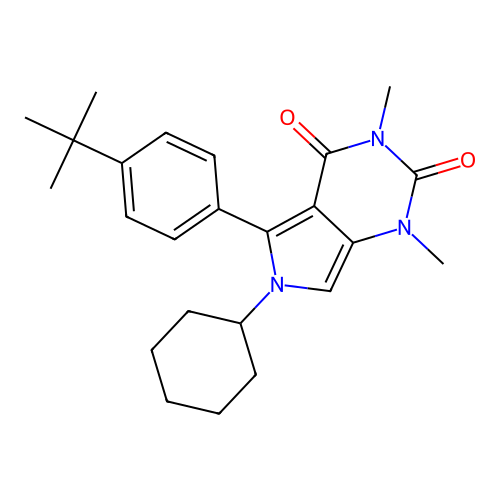 5-(4-tert-butylphenyl)-6-cyclohexyl-1,3-dimethylpyrrolo[3,4-d]pyrimidine-2,4-dione structure