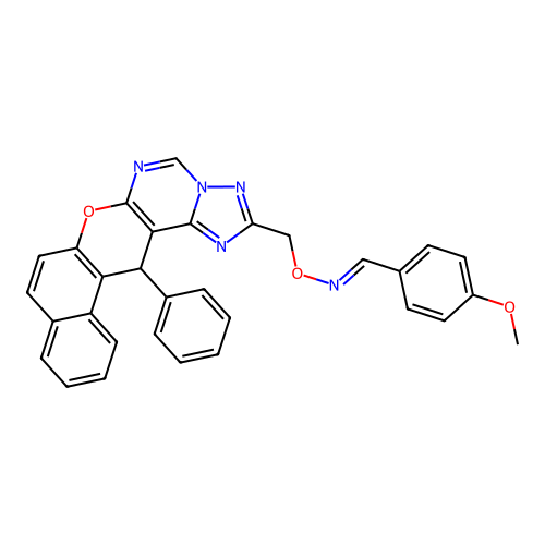 (E)-1-(4-methoxyphenyl)-N-[(14-phenyl-14H-benzo[5,6]chromeno[3,2-e][1,2,4]triazolo[1,5-c]pyrimidin-2-yl)methoxy]methanimine structure