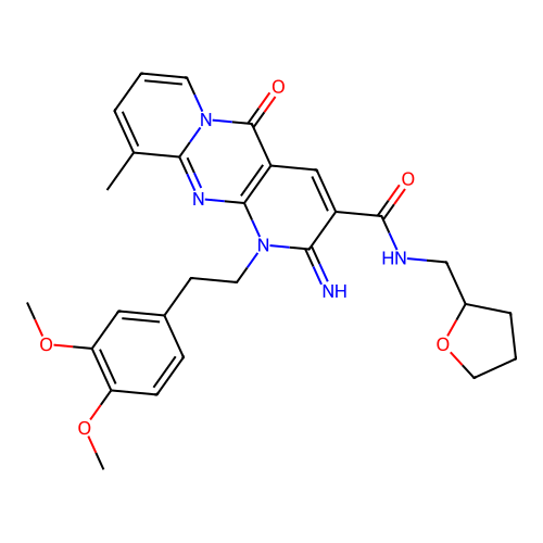 1-[2-(3,4-dimethoxyphenyl)ethyl]-2-imino-10-methyl-5-oxo-N-(2-oxolanylmethyl)-3-dipyrido[3,4-c:1',2'-f]pyrimidinecarboxamide structure