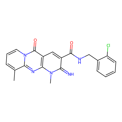 N-(2-chlorobenzyl)-2-imino-1,10-dimethyl-5-oxo-1,5-dihydro-2H-dipyrido[1,2-a:2',3'-d]pyrimidine-3-carboxamide structure
