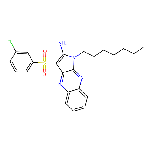 3-((3-chlorophenyl)sulfonyl)-1-heptyl-1H-pyrrolo[2,3-b]quinoxalin-2-amine structure