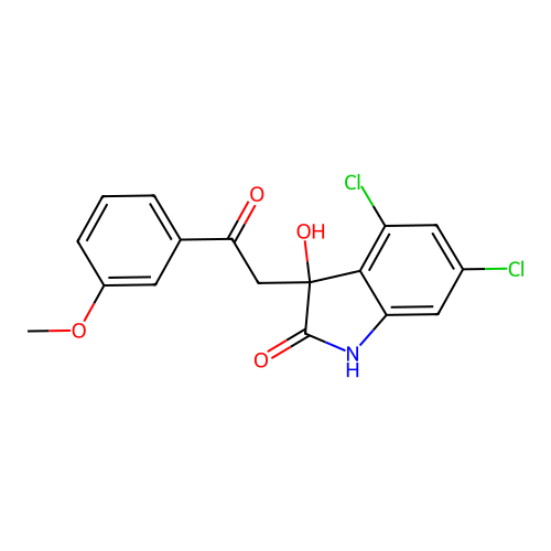 4,6-dichloro-3-hydroxy-3-[2-(3-methoxyphenyl)-2-oxoethyl]-1,3-dihydro-2H-indol-2-one structure