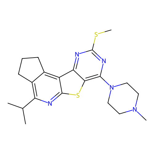 4-isopropyl-7-(4-methylpiperazin-1-yl)-9-(methylthio)-2,3-dihydro-1H-cyclopenta[4',5']pyrido[3',2':4,5]thieno[3,2-d]pyrimidine structure