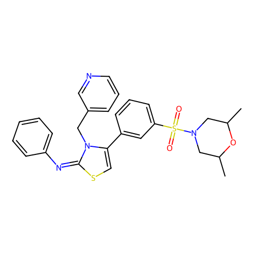 N-[(2Z)-4-{3-[(2,6-dimethylmorpholin-4-yl)sulfonyl]phenyl}-3-(pyridin-3-ylmethyl)-1,3-thiazol-2(3H)-ylidene]aniline structure