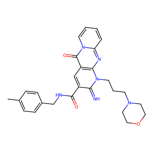[2-imino-1-(3-morpholin-4-ylpropyl)-5-oxo(1,6-dihydropyridino[1,2-a]pyridino[2,3-d]pyrimidin-3-yl)]-N-[(4-methylphenyl)methyl]carboxamide structure