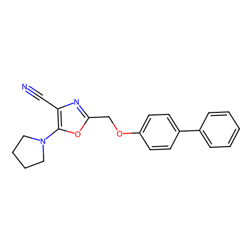 2-[(Biphenyl-4-yloxy)methyl]-5-(pyrrolidin-1-yl)-1,3-oxazole-4-carbonitrile structure
