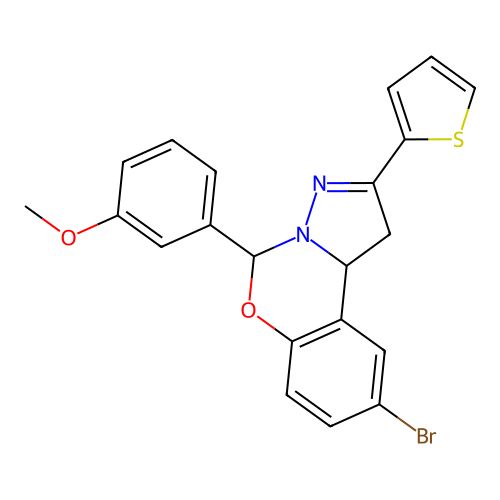 9-bromo-5-(3-methoxyphenyl)-2-(thiophen-2-yl)-1,10b-dihydropyrazolo[1,5-c][1,3]benzoxazine structure