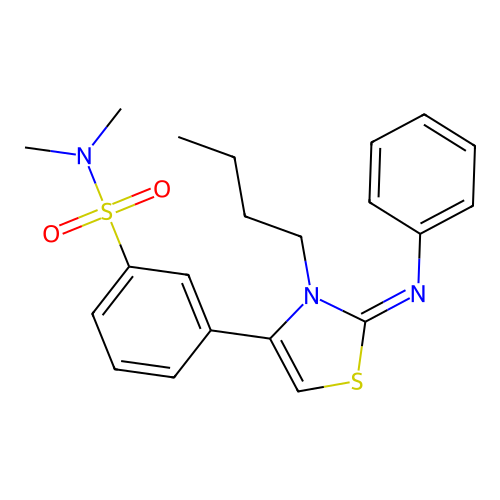 3-[(2Z)-3-butyl-2-(phenylimino)-2,3-dihydro-1,3-thiazol-4-yl]-N,N-dimethylbenzenesulfonamide structure
