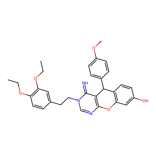 3-[2-(3,4-diethoxyphenyl)ethyl]-4-imino-5-(4-methoxyphenyl)-3,5-dihydro-4H-chromeno[2,3-d]pyrimidin-8-ol structure