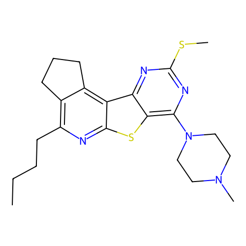 4-butyl-7-(4-methylpiperazin-1-yl)-9-(methylsulfanyl)-2,3-dihydro-1H-cyclopenta[4',5']pyrido[3',2':4,5]thieno[3,2-d]pyrimidine structure