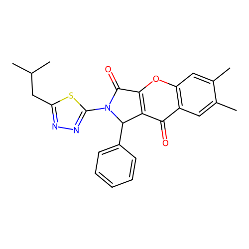 2-(5-isobutyl-1,3,4-thiadiazol-2-yl)-6,7-dimethyl-1-phenyl-1,2-dihydrochromeno[2,3-c]pyrrole-3,9-dione structure