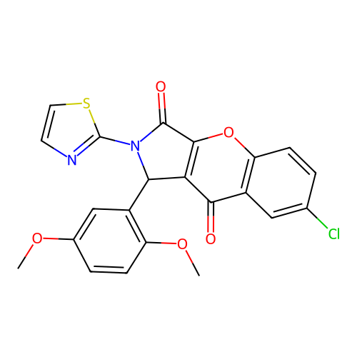 7-chloro-1-(2,5-dimethoxyphenyl)-2-(1,3-thiazol-2-yl)-1,2-dihydrochromeno[2,3-c]pyrrole-3,9-dione structure