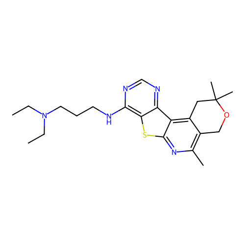 N,N-diethyl-N'-(2,2,5-trimethyl-1,4-dihydro-2H-pyrano[4'',3'':4',5']pyrido[3',2':4,5]thieno[3,2-d]pyrimidin-8-yl)propane-1,3-diamine structure