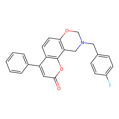 9-(4-fluorobenzyl)-4-phenyl-9,10-dihydro-2H,8H-chromeno[8,7-e][1,3]oxazin-2-one structure