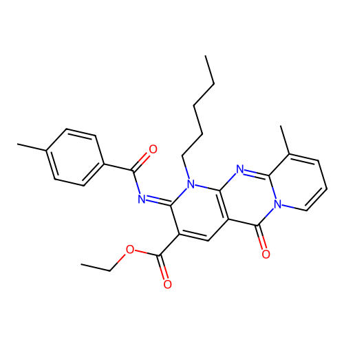 (Z)-ethyl 10-methyl-2-((4-methylbenzoyl)imino)-5-oxo-1-pentyl-2,5-dihydro-1H-dipyrido[1,2-a:2',3'-d]pyrimidine-3-carboxylate structure