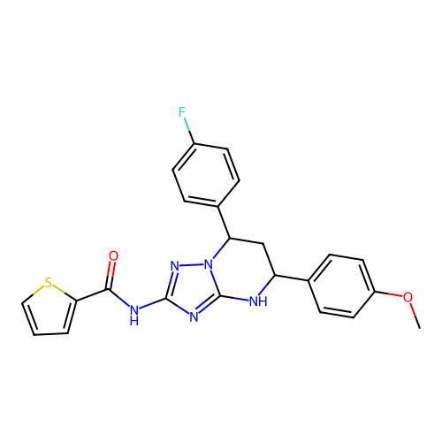 N-(7-(4-fluorophenyl)-5-(4-methoxyphenyl)-4,5,6,7-tetrahydro-[1,2,4]triazolo[1,5-a]pyrimidin-2-yl)thiophene-2-carboxamide structure