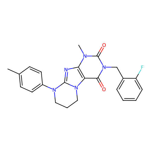3-(2-fluorobenzyl)-1-methyl-9-(4-methylphenyl)-6,7,8,9-tetrahydropyrimido[2,1-f]purine-2,4(1H,3H)-dione structure