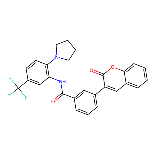 3-(2-oxo-2H-chromen-3-yl)-N-[2-(pyrrolidin-1-yl)-5-(trifluoromethyl)phenyl]benzamide structure