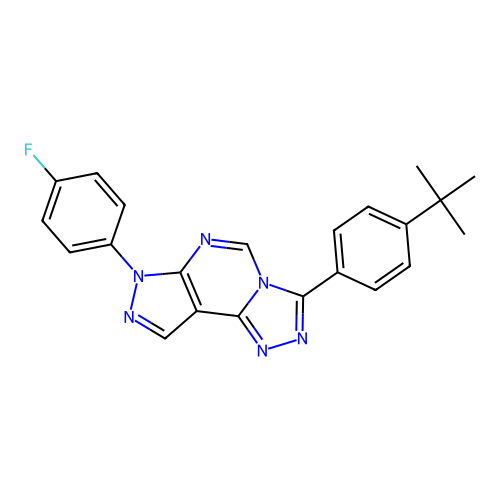 3-(4-tert-butylphenyl)-7-(4-fluorophenyl)-7H-pyrazolo[4,3-e][1,2,4]triazolo[4,3-c]pyrimidine structure