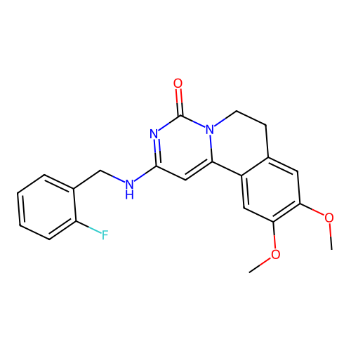 2-((2-fluorobenzyl)amino)-9,10-dimethoxy-6,7-dihydro-4H-pyrimido[6,1-a]isoquinolin-4-one structure