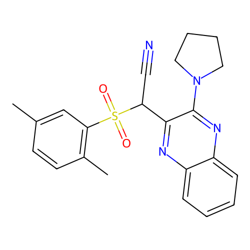 2-(2,5-Dimethylphenyl)sulfonyl-2-(3-pyrrolidin-1-ylquinoxalin-2-yl)acetonitrile structure