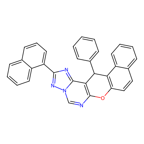 2-(naphthalen-1-yl)-14-phenyl-14H-benzo[5,6]chromeno[3,2-e][1,2,4]triazolo[1,5-c]pyrimidine structure