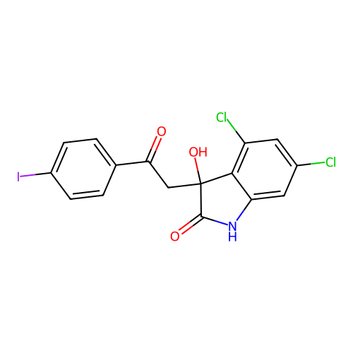 4,6-dichloro-3-hydroxy-3-(2-(4-iodophenyl)-2-oxoethyl)indolin-2-one structure
