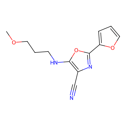 2-(Furan-2-yl)-5-[(3-methoxypropyl)amino]-1,3-oxazole-4-carbonitrile structure