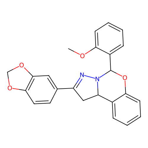 2-(1,3-benzodioxol-5-yl)-5-(2-methoxyphenyl)-1,10b-dihydropyrazolo[1,5-c][1,3]benzoxazine structure