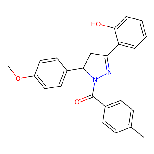(3-(2-hydroxyphenyl)-5-(4-methoxyphenyl)-4,5-dihydro-1H-pyrazol-1-yl)(p-tolyl)methanone structure