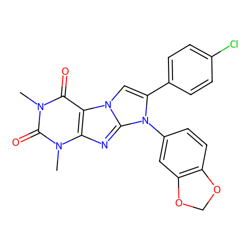 6-(1,3-benzodioxol-5-yl)-7-(4-chlorophenyl)-2,4-dimethylpurino[7,8-a]imidazole-1,3-dione structure