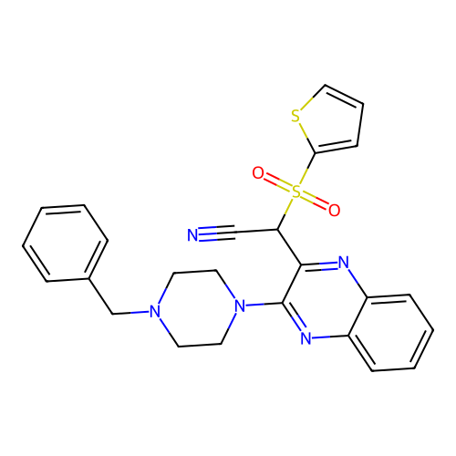 [3-(4-Benzylpiperazin-1-yl)quinoxalin-2-yl](thiophen-2-ylsulfonyl)acetonitrile structure