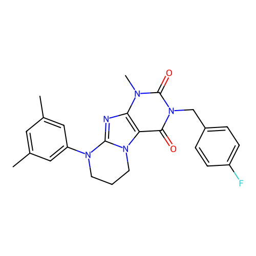 9-(3,5-dimethylphenyl)-3-(4-fluorobenzyl)-1-methyl-6,7,8,9-tetrahydropyrimido[2,1-f]purine-2,4(1H,3H)-dione structure