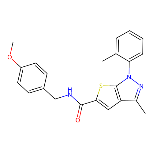 N-(4-methoxybenzyl)-3-methyl-1-(2-methylphenyl)-1H-thieno[2,3-c]pyrazole-5-carboxamide structure