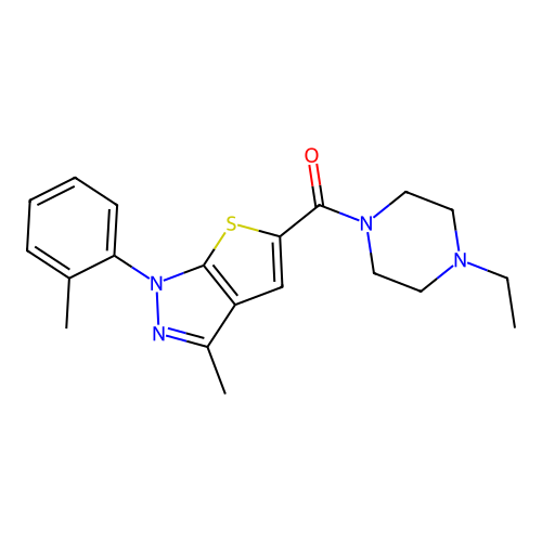 (4-ethylpiperazin-1-yl)(3-methyl-1-(o-tolyl)-1H-thieno[2,3-c]pyrazol-5-yl)methanone structure