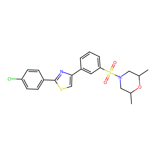 4-((3-(2-(4-chlorophenyl)thiazol-4-yl)phenyl)sulfonyl)-2,6-dimethylmorpholine structure