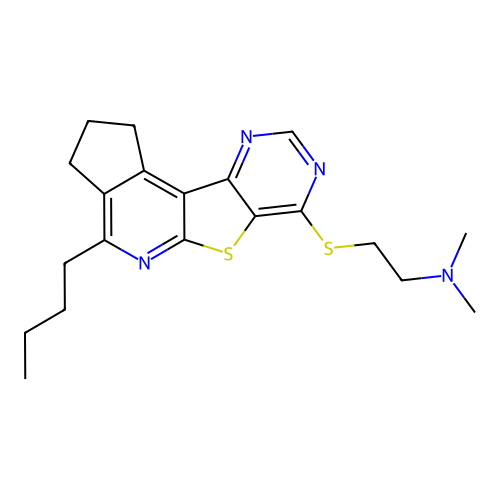 [2-(4-Butyl-2,3-dihydro-1H-6-thia-5,8,10-triaza-cyclopenta[c]fluoren-7-ylsulfanyl)-ethyl]-dimethyl-amine structure