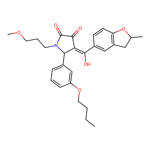 (4E)-5-(3-butoxyphenyl)-4-[hydroxy(2-methyl-2,3-dihydro-1-benzofuran-5-yl)methylidene]-1-(3-methoxypropyl)pyrrolidine-2,3-dione structure
