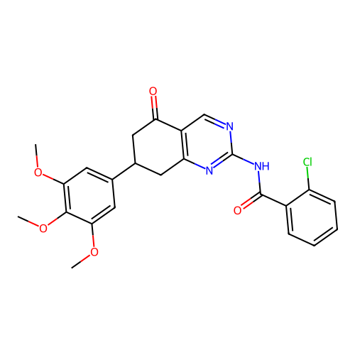 2-chloro-N-[5-oxo-7-(3,4,5-trimethoxyphenyl)-5,6,7,8-tetrahydroquinazolin-2-yl]benzamide structure