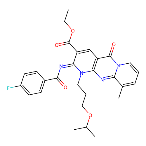 (Z)-ethyl 2-((4-fluorobenzoyl)imino)-1-(3-isopropoxypropyl)-10-methyl-5-oxo-2,5-dihydro-1H-dipyrido[1,2-a:2',3'-d]pyrimidine-3-carboxylate structure