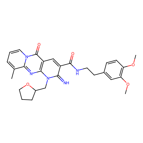 N-[2-(3,4-dimethoxyphenyl)ethyl]-2-imino-10-methyl-5-oxo-1-(tetrahydrofuran-2-ylmethyl)-1,5-dihydro-2H-dipyrido[1,2-a:2',3'-d]pyrimidine-3-carboxamide structure